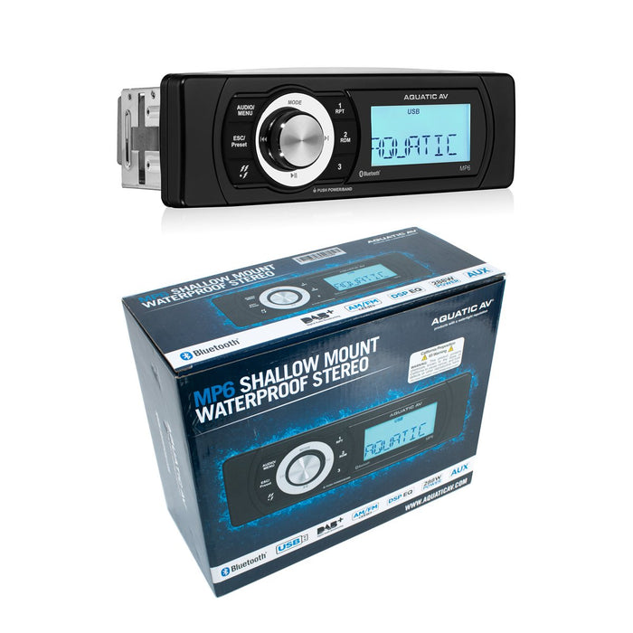 Aquatic Av MP6 Shallow Mount Waterproof Radio Bluetooth and USB Marine 288W Stereo