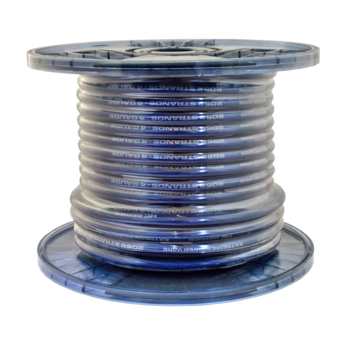 Translucent Blue Iced Color 4 Gauge 100% Copper Power 100 ft Spool Length OFC Wire