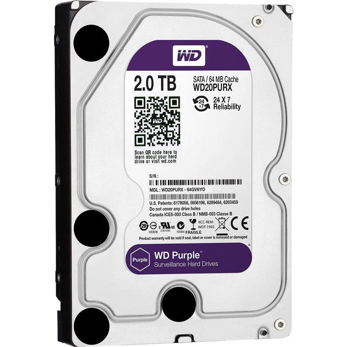 WD WD20PURX Purple 2TB Surveillance 3.5" Hard Disk Drive Class SATA SATA 6 Gb/s