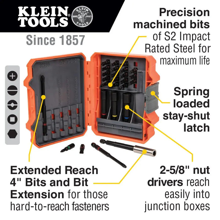 Klein Tools 32799 Pro Impact Power Bit Set 26-Piece Nut Driver Bit Set with Case