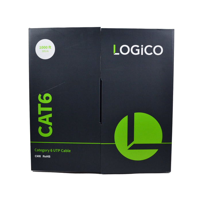 Logico C6EU2805 CAT6 UTP 23 AWG 550Mhz Pure Copper Bulk Ethernet Network Cable Riser Green 1000ft