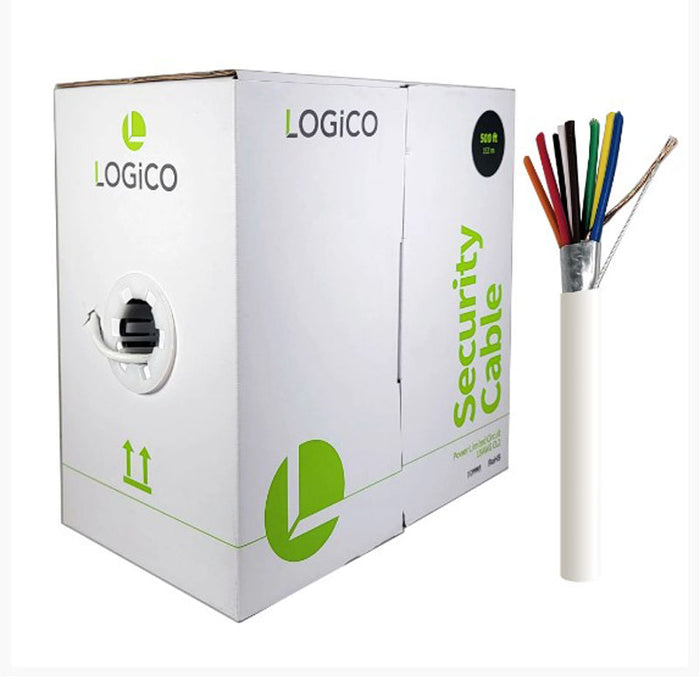 Logico PLC4508 500 Ft 18/8 AWG Stranded Shielded  CL2 Speaker Wire Security Cable White