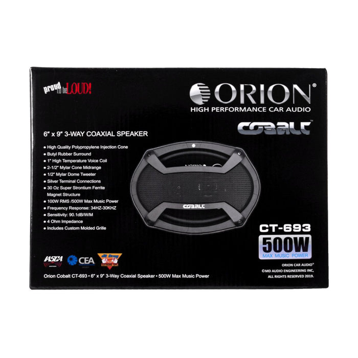 Orion CT-693 6 x 9 Cobalt Series 500 Watts 4 Ohms 3-Way Coxial Speakers (Pair)