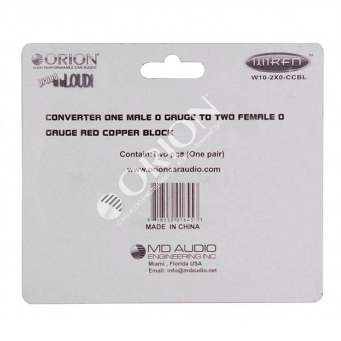 Orion W10-2X0-CCBL Wired Converter 1 Male 0 Gauge to 2 Female 0 Gauge Red Copper Block (Pair)