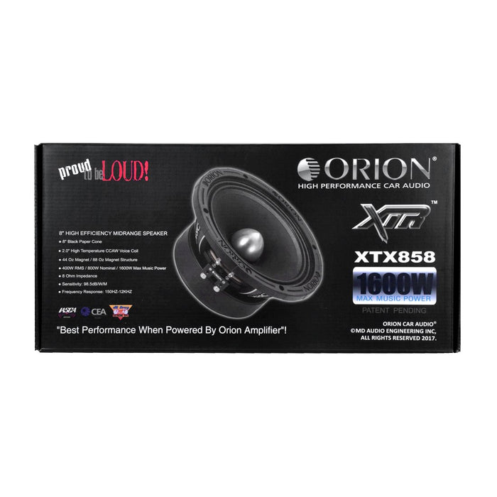 Orion XTX858 8" 1600 Watts Mid Range Bass Loud 8 Ohm Car Audio Speakers - Pair