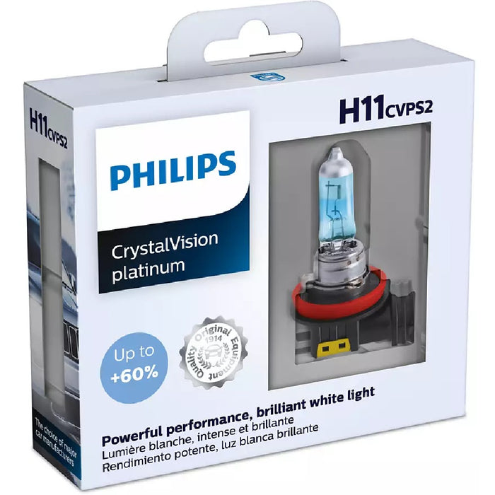 Philips 12362CVPS2 H11 CrystalVision Platinum 55W 12V Halogen Car Headlight Bulb (Pack of 2)