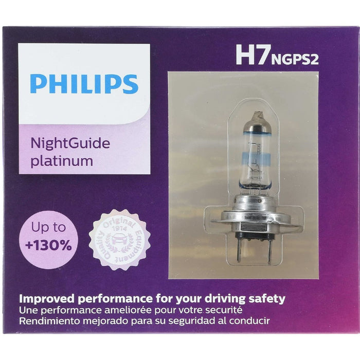 Philips 12972NGPS2 H7 NightGuide Platinum 55W 12V Halogen Car Headlight Bulb (Pack of 2)