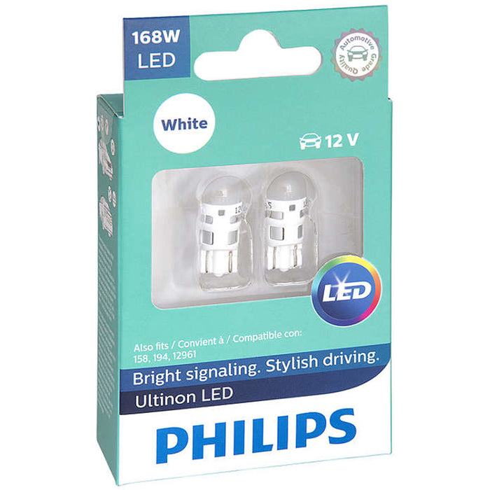 Philips 168 Ultinon White LED Bulb Interior Lights OE Replace 2-Pack 168ULWX2