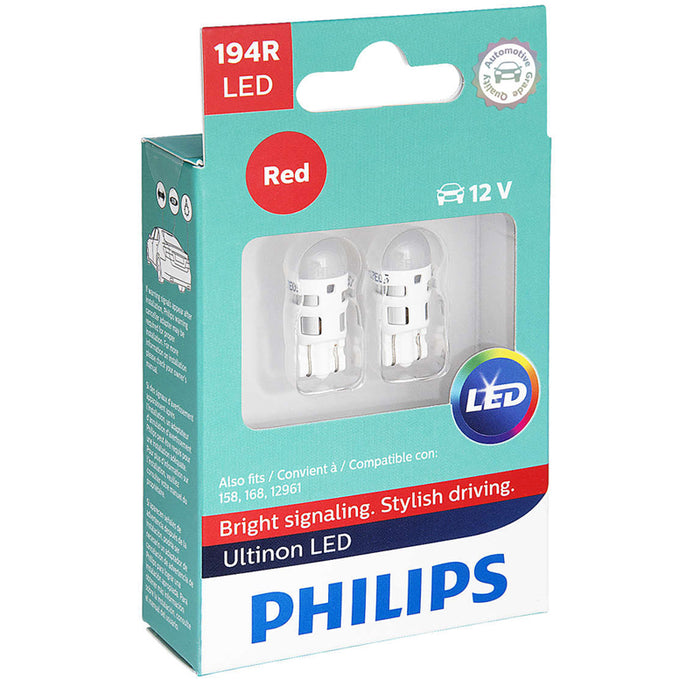 Philips 194 Ultinon Red LED Bulb Signal Brake Light OE Replace 2-Pack 194RULRX2