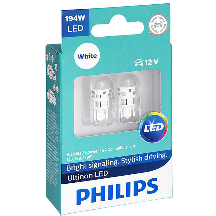 Philips 194 Ultinon White LED Bulb Interior Lights OE Replace 2-Pack 194ULWX2