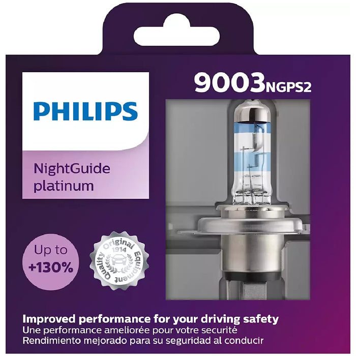 Philips 9003NGPS2 9003 NightGuide Platinum 55W 12V Halogen Car Headlight Bulb (Pack of 2)