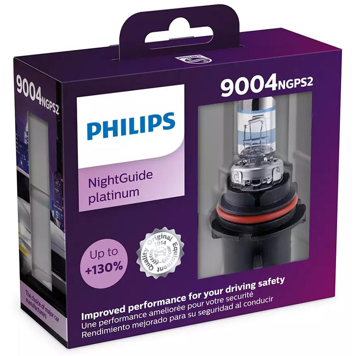 Philips 9004NGPS2 9004 NightGuide Platinum 55W 12V Halogen Car Headlight Bulb (Pack of 2)