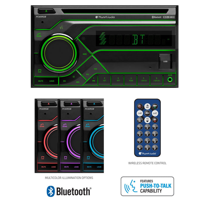 Planet Audio PC45RGB Double Din Car Stereo CD Player USB Bluetooth w/ Remote