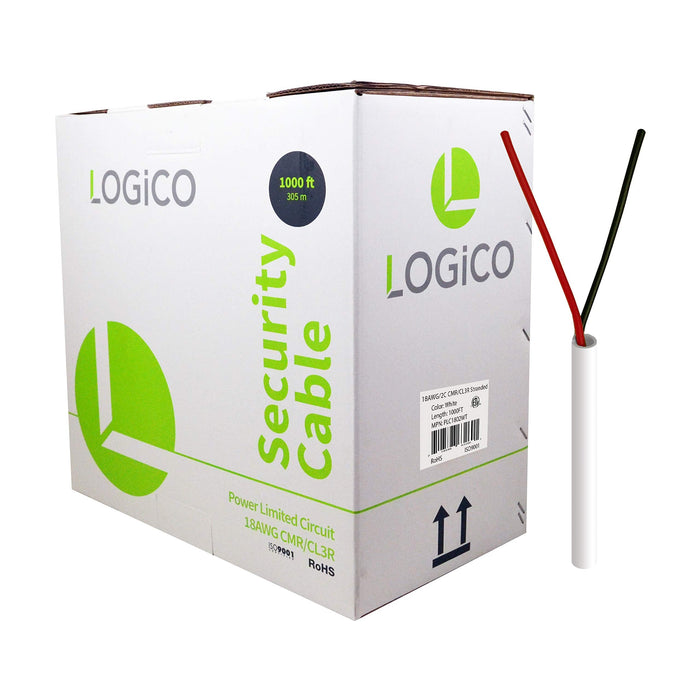 Logico PLC1802WT Security Burglar Alarm 18/2 BC CMR CL3R Control Cable 1000FT Stranded