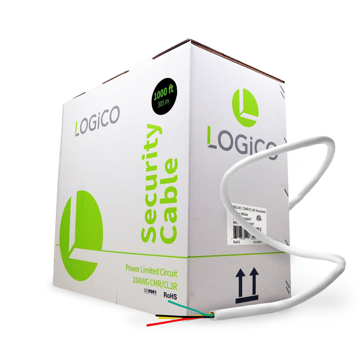 Logico PLC1804WT Security Burglar Alarm 18/4 BC CMR CL3R Control Cable 1000FT Stranded