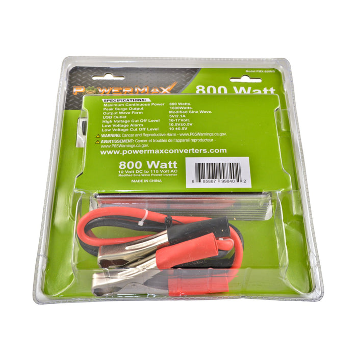 800W Power Inverter DC 12V to 110V AC Modified Sine Wave 2 Outlets Car Inverter with 2.1A USB Port