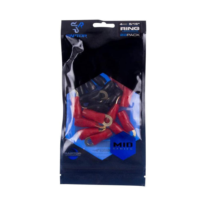 Raptor R4516RT Mid Series - 4 AWG 5/16 Gold Ring Terminals Packs of 20