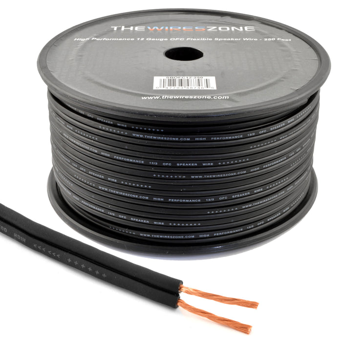 100-250 ft. 12 AWG High Performance OFC Full Copper Home and Car Audio Speaker Wire Black