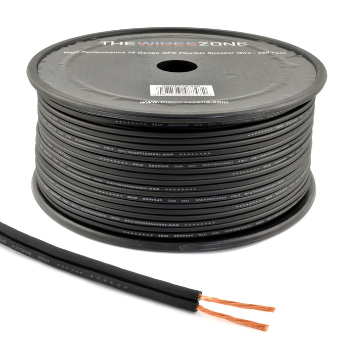 100-250 ft. 16 AWG High Performance OFC Full Copper Home and Car Audio Speaker Wire Black