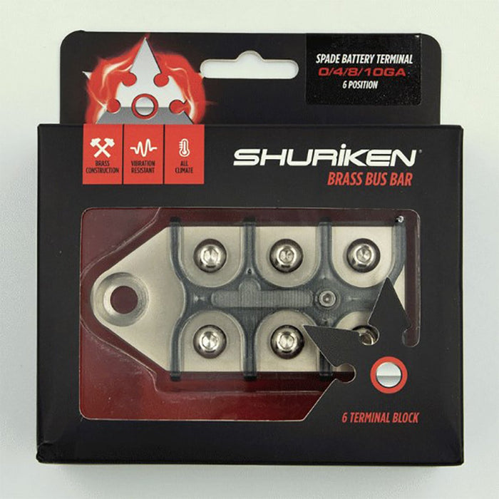 Shuriken 6 Positions 1/0 4 or 8 Gauge Bolt Down Style Lug Battery Terminal 100% Brass Bar