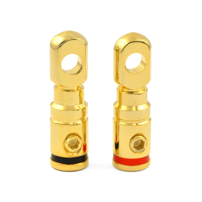 4 or 8 Gauge AWG Gold Plated Set Screw Power or Ground Ring Terminal (Pair)