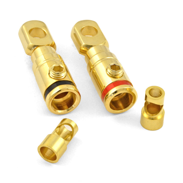 4 or 8 Gauge AWG Gold Plated Set Screw Power or Ground Ring Terminal (Pair)