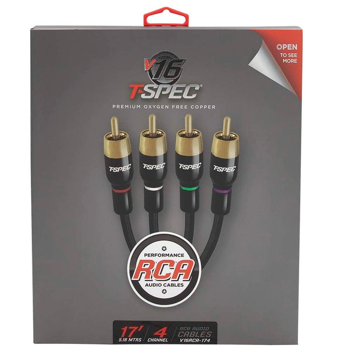 T-Spec V16RCA-174 V16 Series 4 Channel RCA Audio Cables 26 AWG OFC 17 Ft