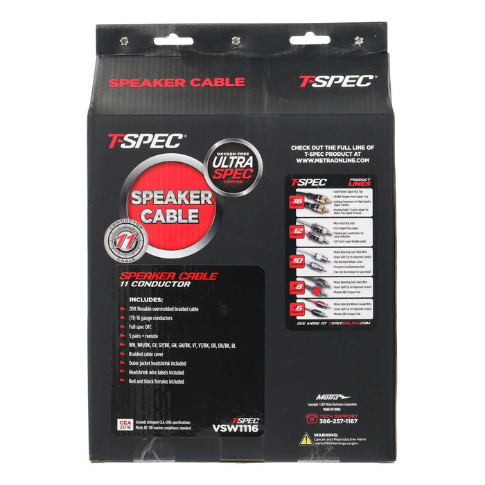 T-Spec VSW1116 20ft. 16 Gauge 11 Conductor Flexible  OFC Speaker Cable