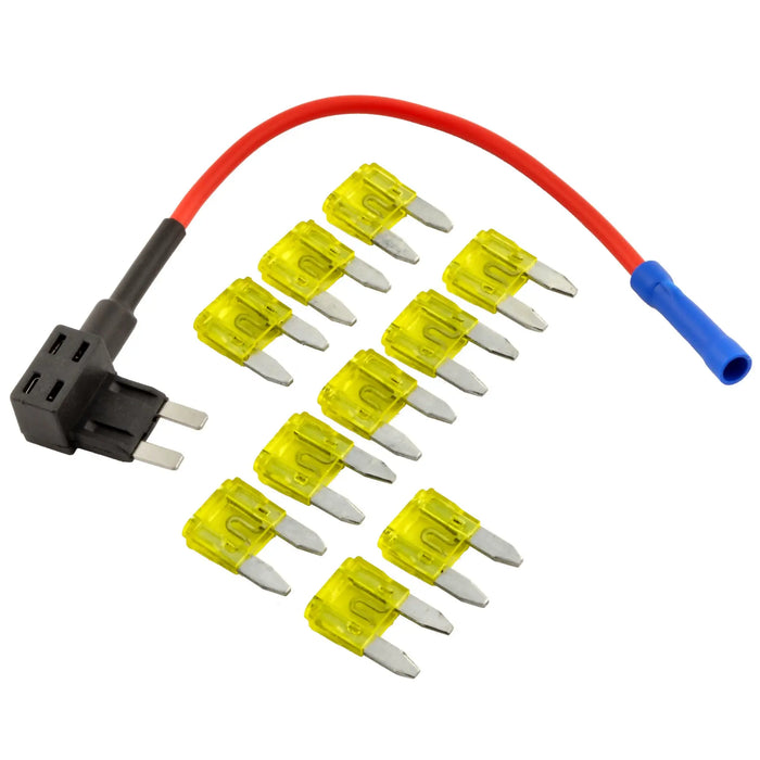 ATM Mini Blade Style Fuses with Fuse Holder Tap for Automotive Car Truck SUV 10A-40A (10 pack)