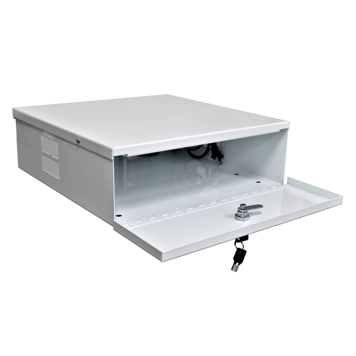 Heavy Duty 15" x 15" x 5" DVR Security Lock Box with Fan for CCTV Security Systems - (Black / White)