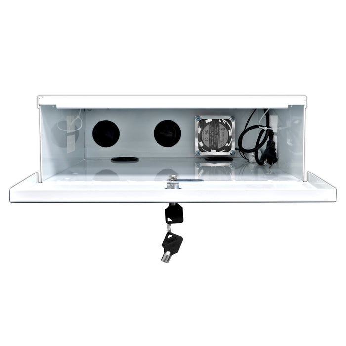 Heavy Duty 15" x 15" x 5" DVR Security Lock Box with Fan for CCTV Security Systems - (Black / White)