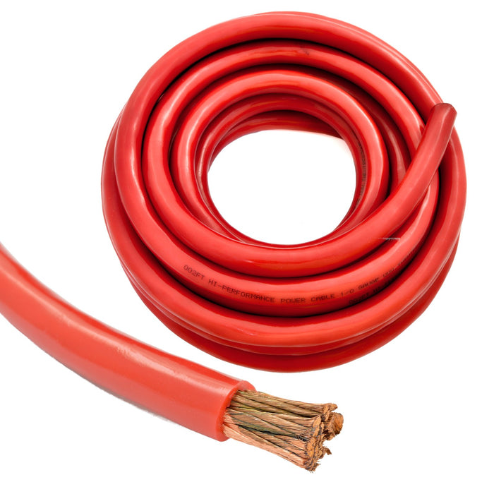 1/0 Gauge 25ft OFC Power Cable Oxygen-Free Copper Ground Wire (0/1 AWG 25' Red)