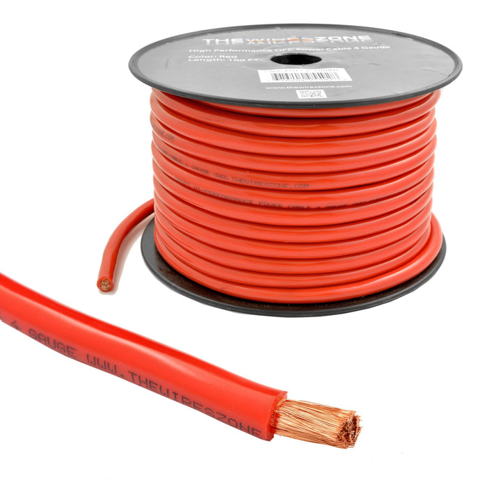 4 Gauge 100ft OFC Power Cable Oxygen-Free Copper Ground Wire (4 AWG Red 100' Spool)
