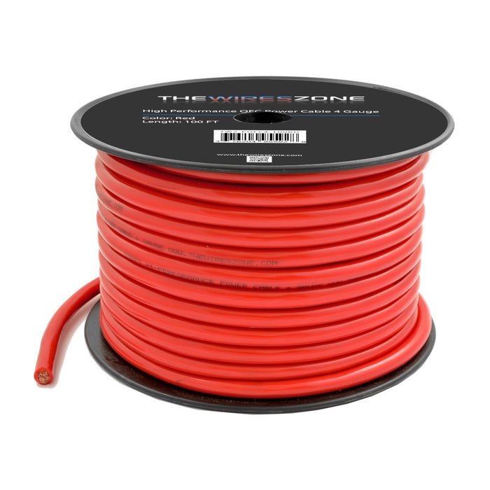 4 Gauge 100ft OFC Power Cable Oxygen-Free Copper Ground Wire (4 AWG Red 100' Spool)