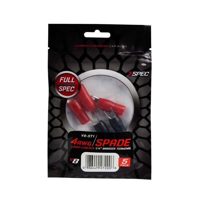 T-Spec V8-ST1 V8 Series 4 Gauge 1/4" Crimp Spade Nickel Plated Terminals Pack of 5