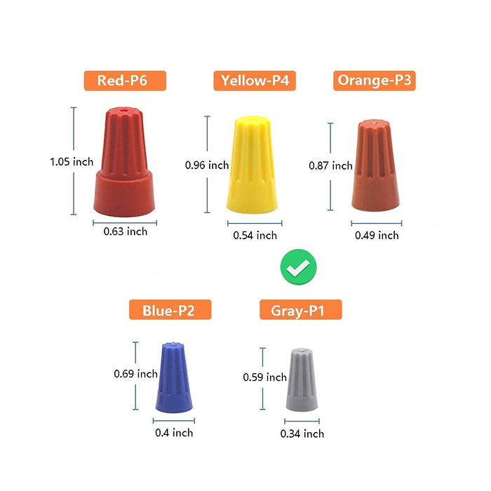 Wire Cap Chart Twist Type Wire Caps Connector Wire Nuts AWG 22-16 UL Listed Gray 500 ...