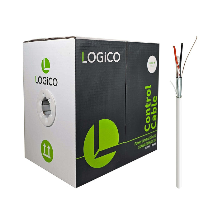 Logico 18/2 Low Voltage Shielded Stranded Bare Copper Wire General Purpose Cable 1000FT