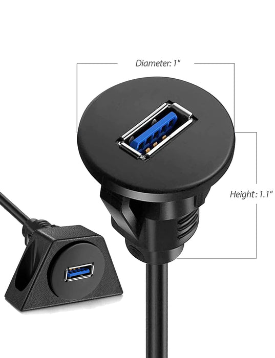 3ft USB 3.0 Male to Female USB 3.0 Flush Panel Mount Extension Cable for Car Truck Boat Motorcycle Dashboard