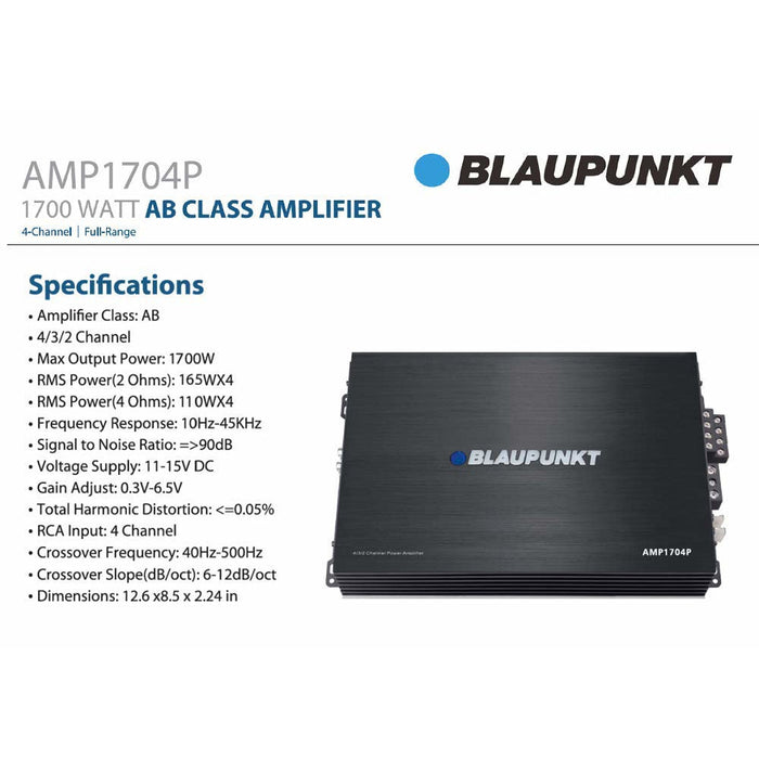 Blaupunkt AMP1704P 1700 Watts AB Class Full Range-Full 4-Channel Amplifier