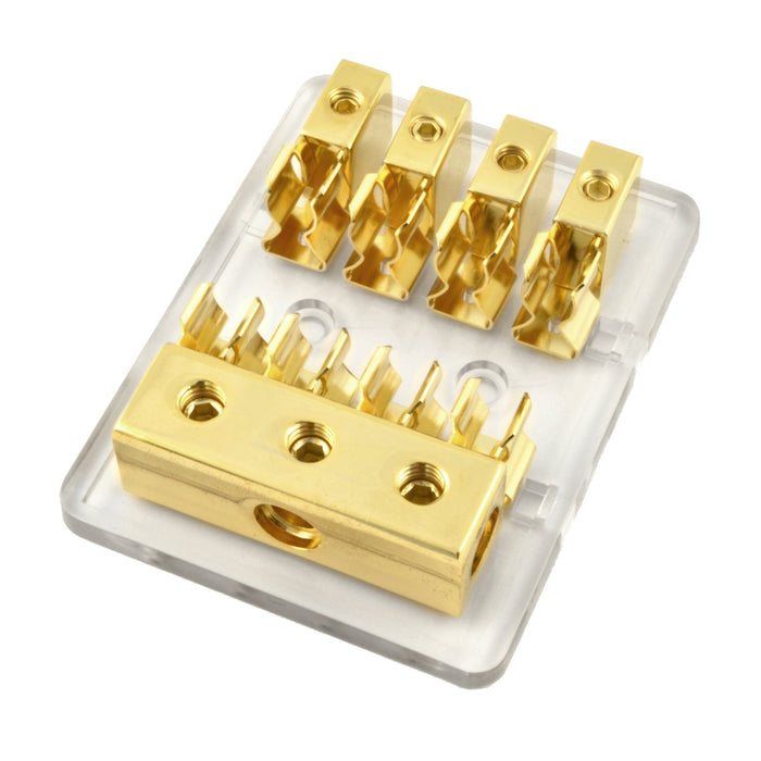 Gold Plated Agu Fused Power Distribution Block (3)4 Gauge Input (4)8 Gauge Output