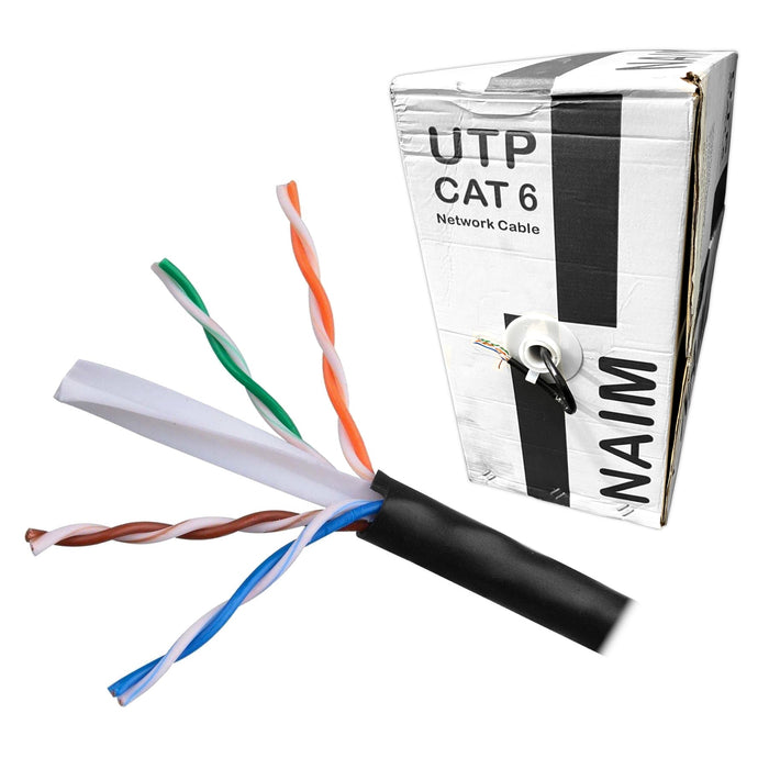 Bulk Cat6 UTP 1000ft CCA Ethernet Network Cable 23 AWG Pull Box Outdoor Direct Burial - Black