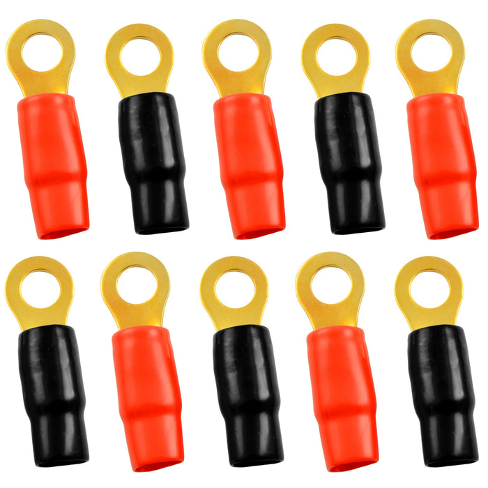 High Quality Gold Plated 1/0 Gauge 1/2" Ring Terminal (10/pack)