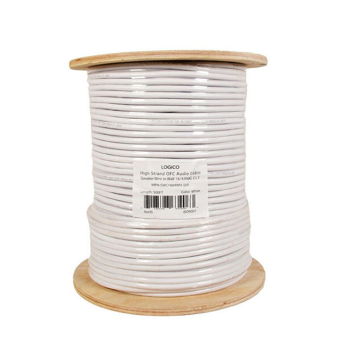 Logico SWC1604WH-500 In Wall Speaker Cable Wire 16/4 AWG OFC Pure Copper 500ft White