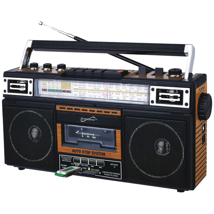 SuperSonic SC-3201BT 4 Band Radio & Bluetooth Speaker with Cassette to MP3 Converter (4345303990336)