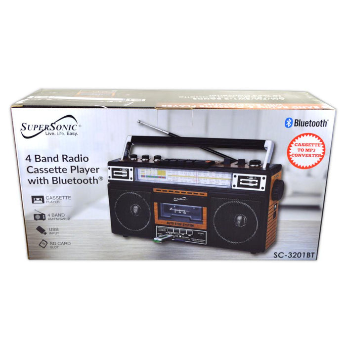 Portable 3 Band Radio with Bluetooth® and Cassette Recorder – Supersonic Inc